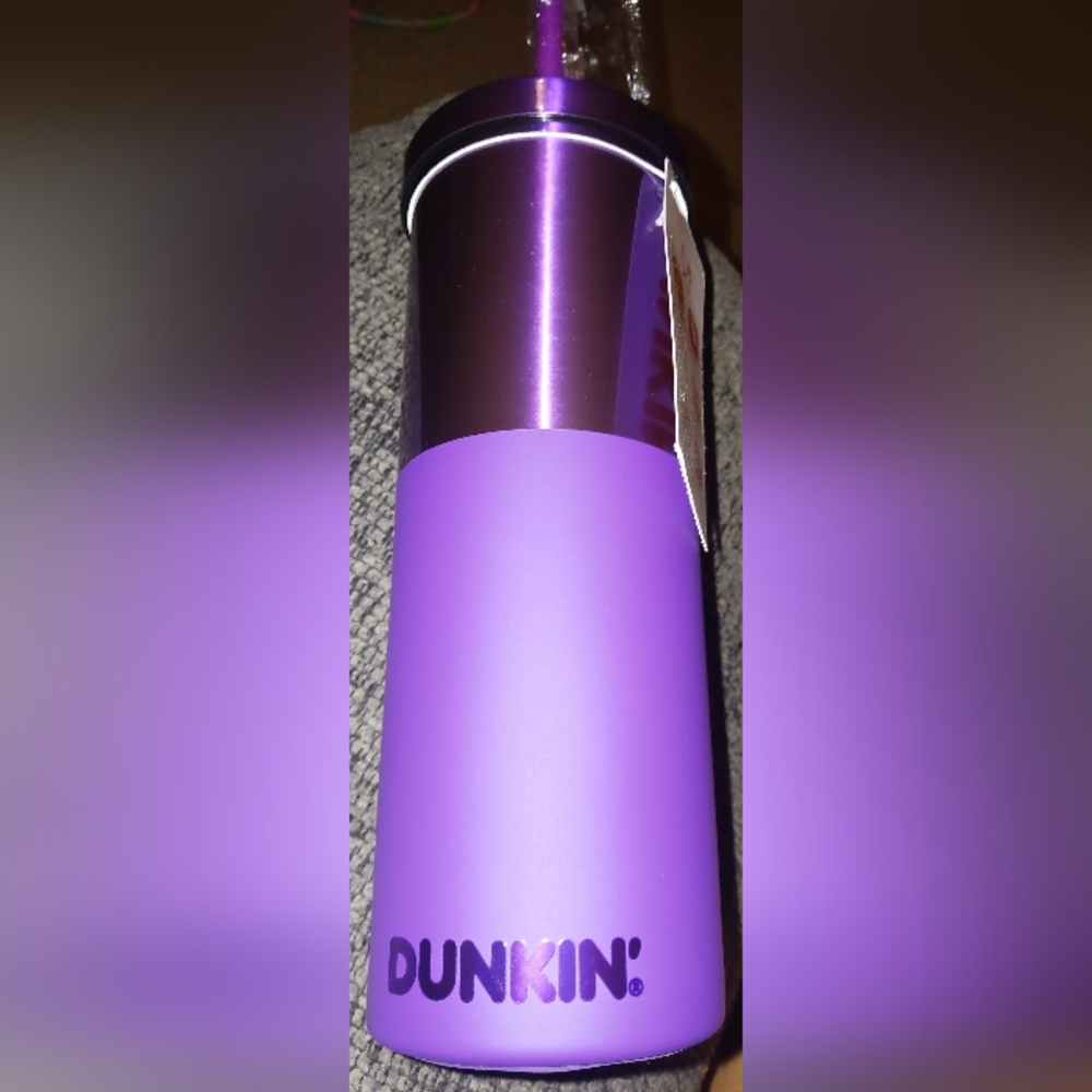 New With Tags DUNKIN' DONUTS royal Purple Stainless Steel Travel Tumbler
